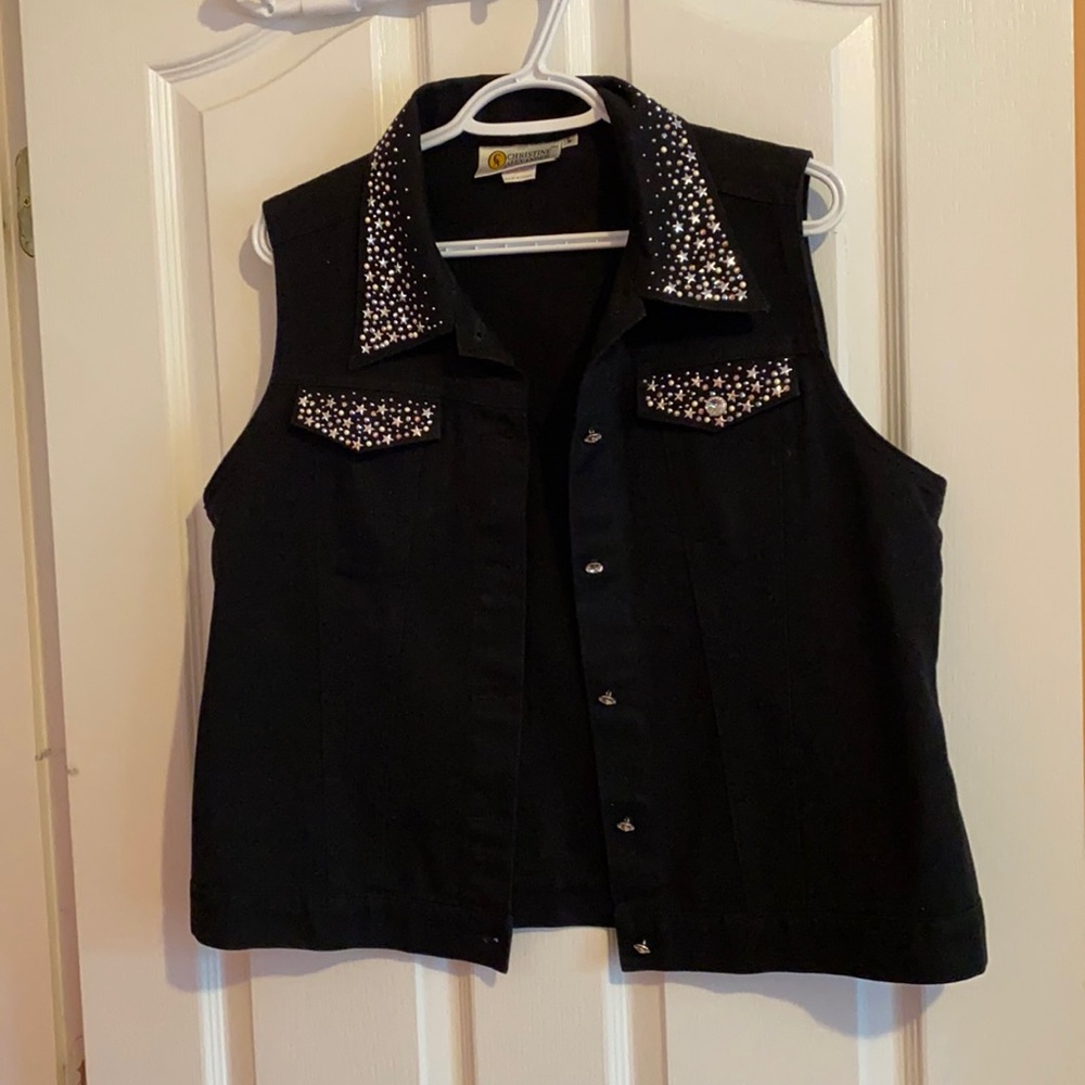 Black bedazzled denim vest